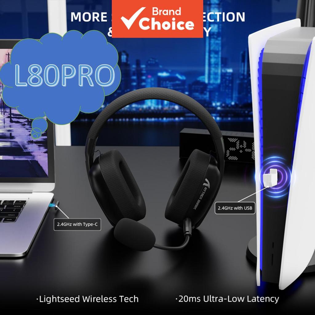 Fone De Ouvido Para Jogos Attack Shark L80PRO 3 Em 1 Lightseed Wireless Tech 2.4G BT5.3 3.5 Mm Com Fio 20 Ms Latência Ul