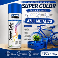 Tinta Spray Tekbond Azul Metálico 350ml Para Metal Madeira MDF