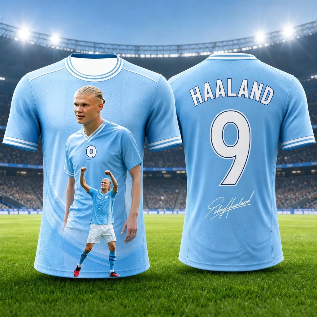 Haaland Comemorativa Camisa De Futebol Dos Homens T Das Mulheres Meninos Topo Crianças Pai Criança Secagem Rápida Manga 