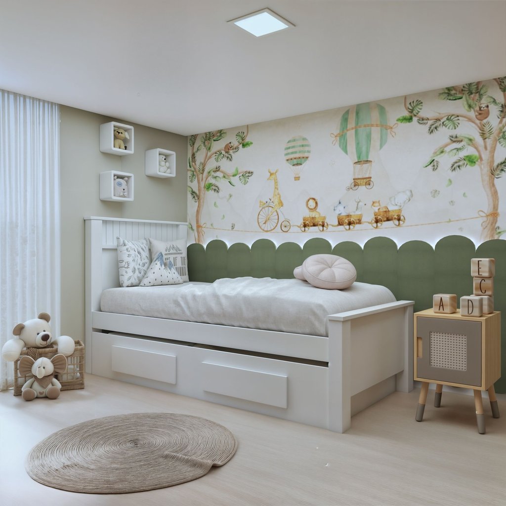 Bicama Solteiro Infantil com 2 Gavetas Athenas Kids Branco Branco