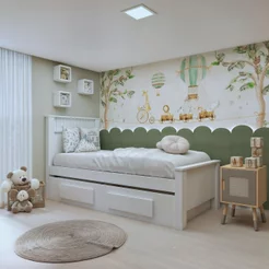 Bicama Solteiro Infantil com 2 Gavetas Athenas Kids Branco Branco