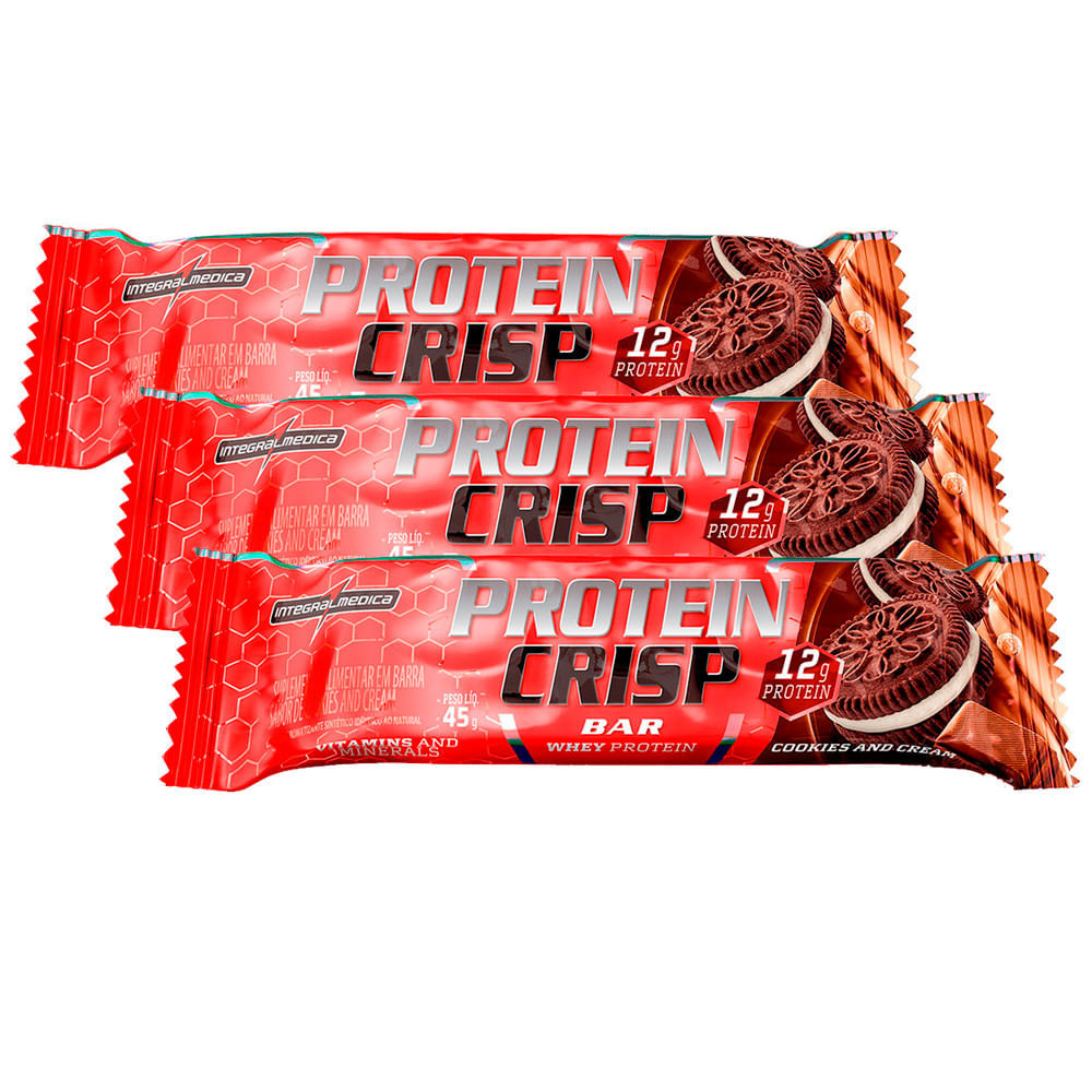 Kit 3 Barra Protein Crisp Bar 12g de Proteína Cookies and Cream 45g