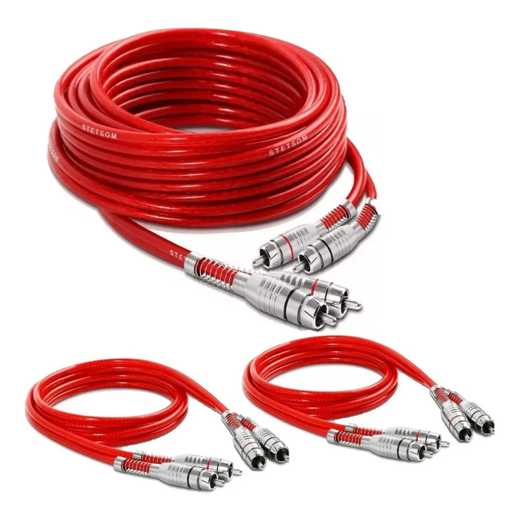 Kit Stetsom 1 Cabo Rca 5 Metros + 2 Rca 1 Metro Blindado Prata