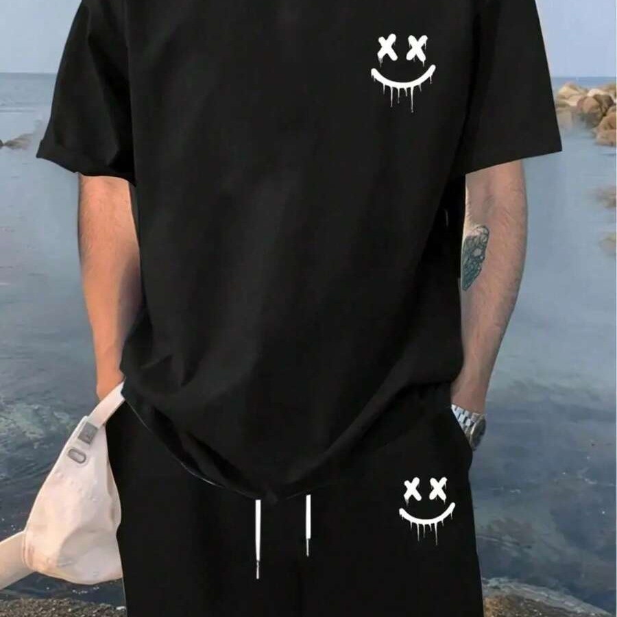 Conjunto Masculino Camiseta em Algodão + Shorts Shorts Mauricinho em Tactel Estampado