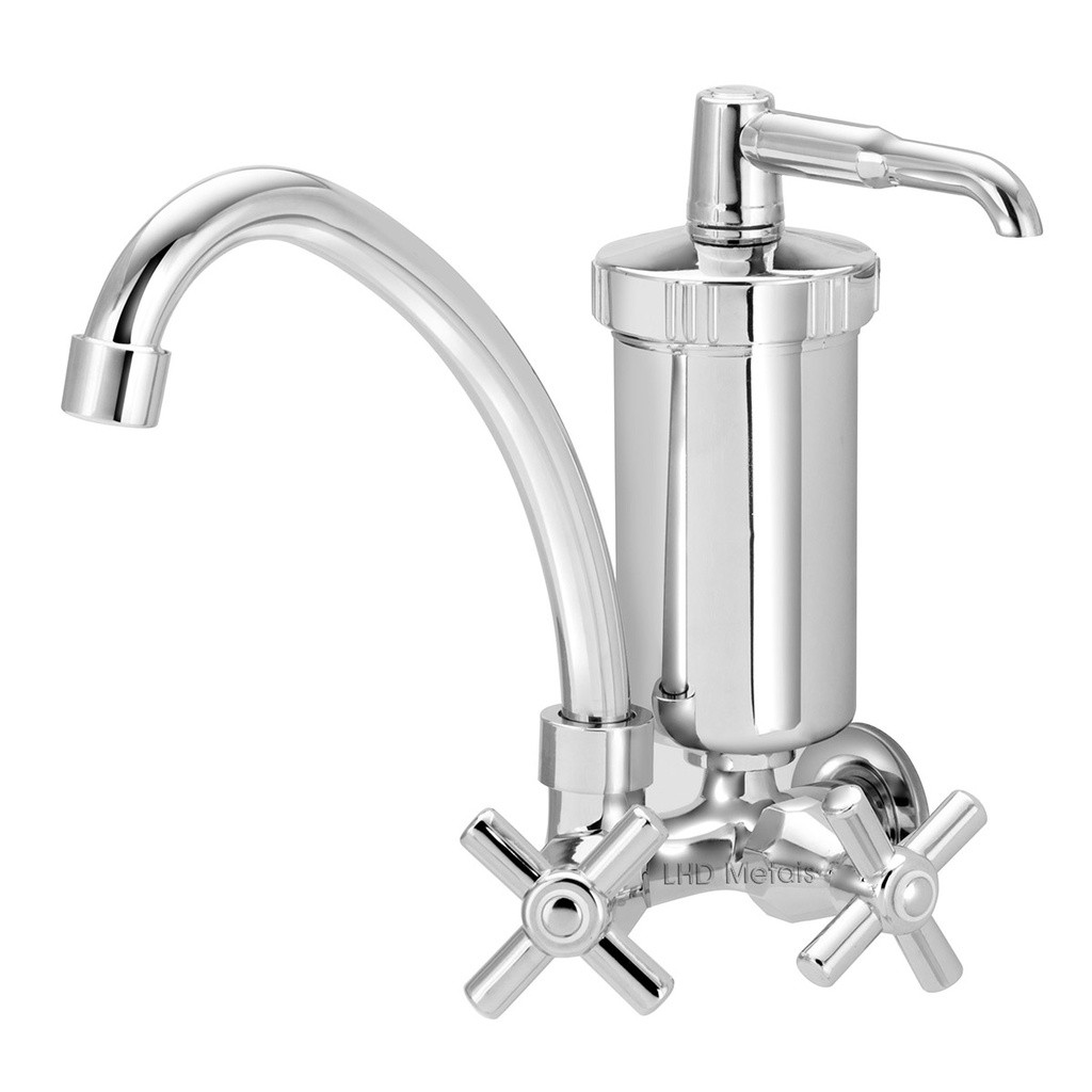 Torneira com Filtro Gourmet Pia Cozinha de Parede Bica Movel Metal ABS Cromada com 1 Refil Extra