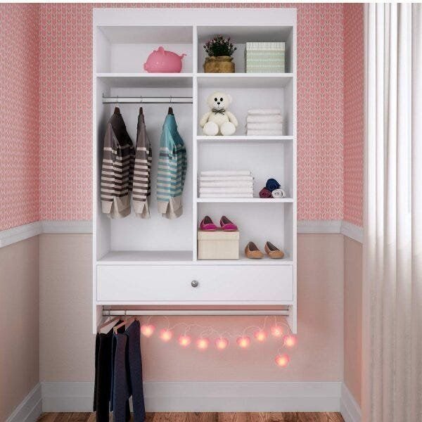 Closet Infantil Suspenso 1 Gaveta 84,5x135x35cm Linha Kids Branco