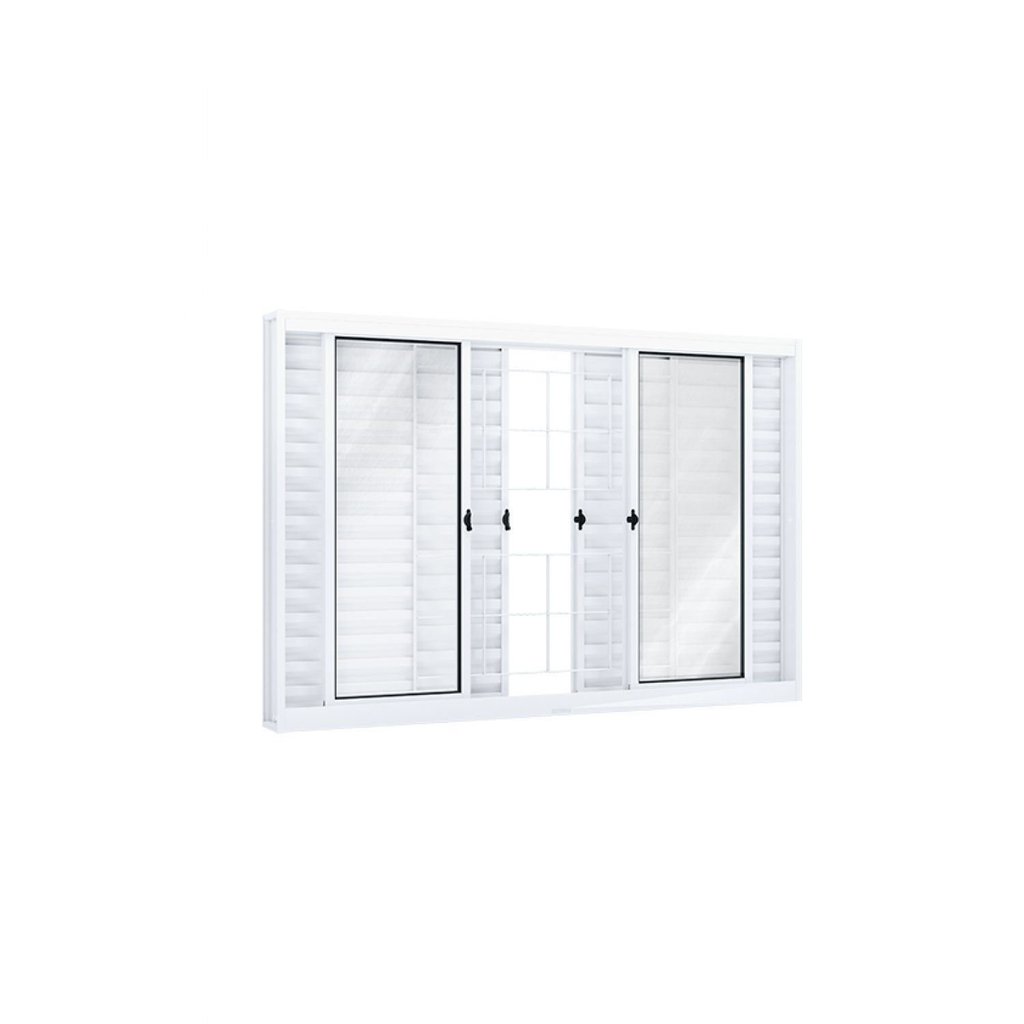 Janela de Aço Veneziana de Correr 100x100cm 6 Folhas com Grade Quadrada Riobras Branco 100cm x 100cm