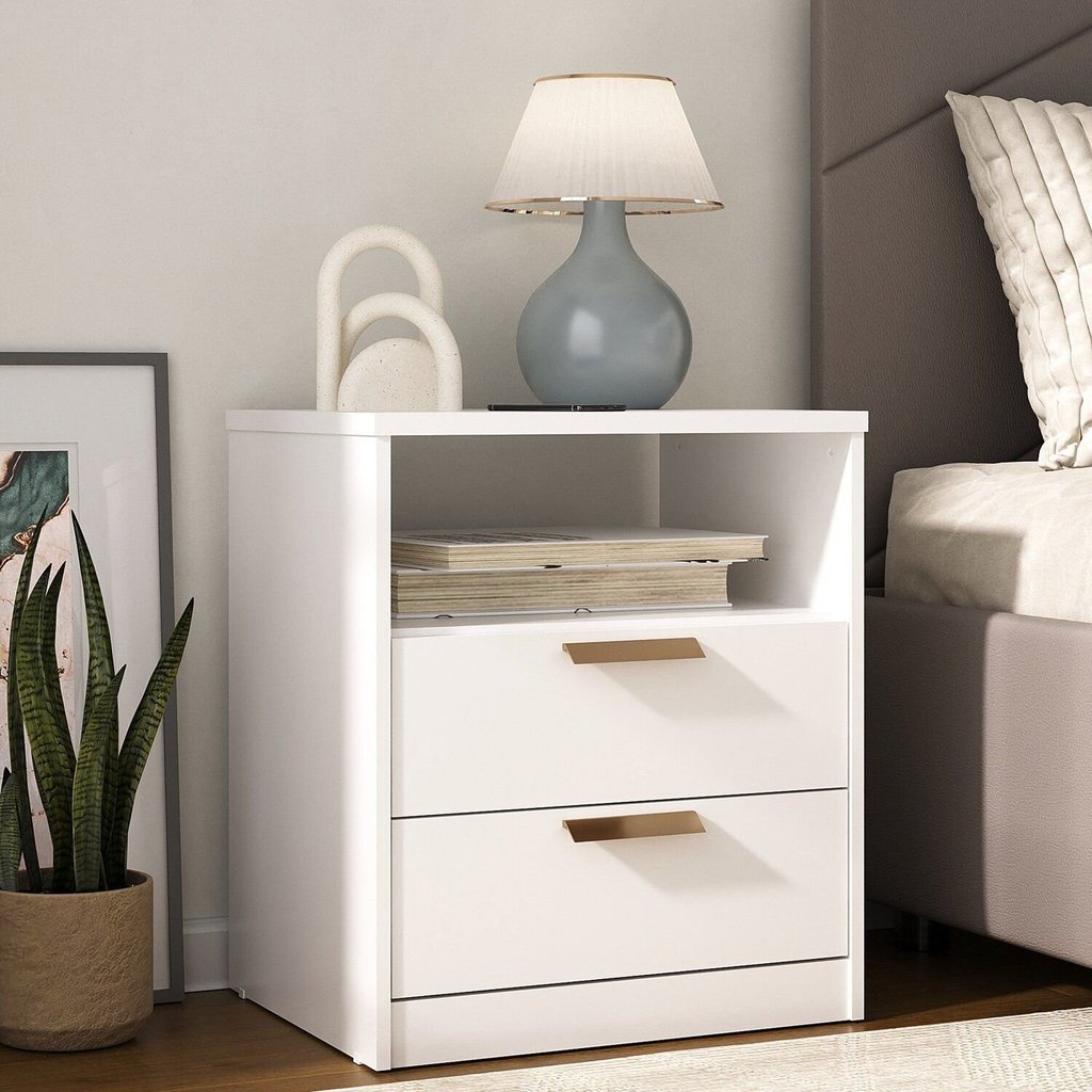 Mesa de Cabeceira Divino 2 Gavetas 100% MDF Branco