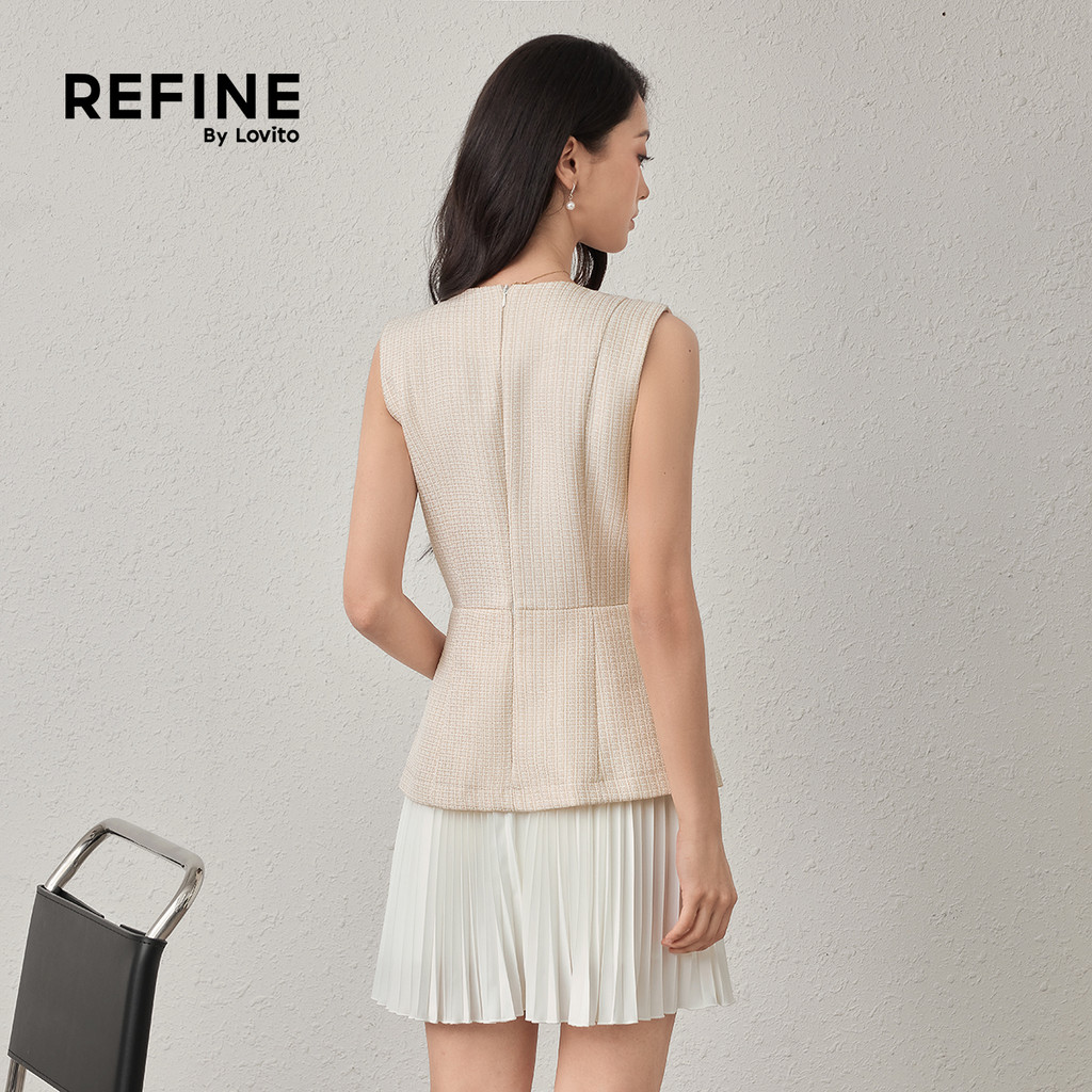 (Refine by Lovito) Vestido Tweed Anti-Transpiração Plissado Metal Feminino Primavera/Verão DRR42P1D011 · foto 2