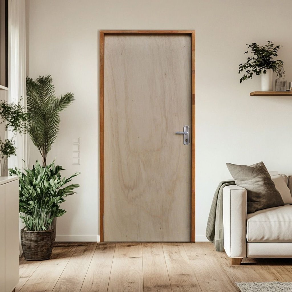 Porta Lisa Mescla 210x80 Batente 09 cm Fechadura Comum Interna Rodam Abertura Direita Marrom Direita