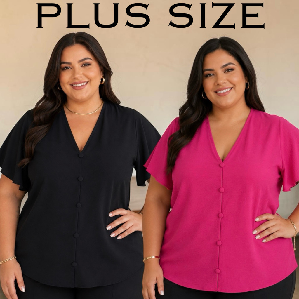 Blusa Plus Size Feminina Duna Estilo Camisa Botões Soltinha Fresquinha 44 ao 54