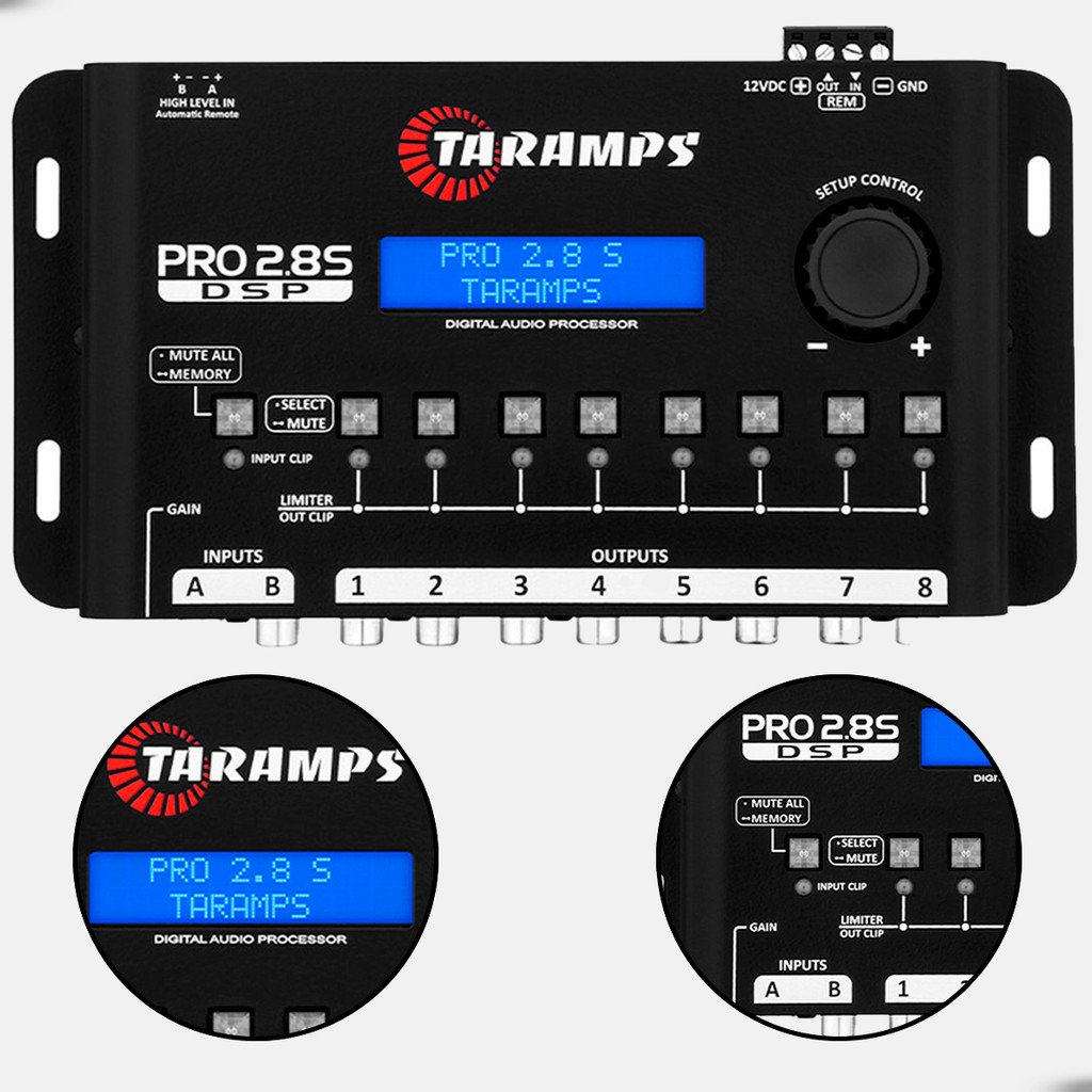 Processador de Áudio Digital Taramps Pro 2.8S 8 Vias Preto com Crossover e Equalizador Som Automotivo