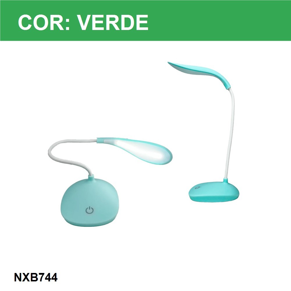 Luminária de Mesa Kapbom KA-T1709 Ajustável Recarregável USB 3 Tons de Branco - Cor Verde