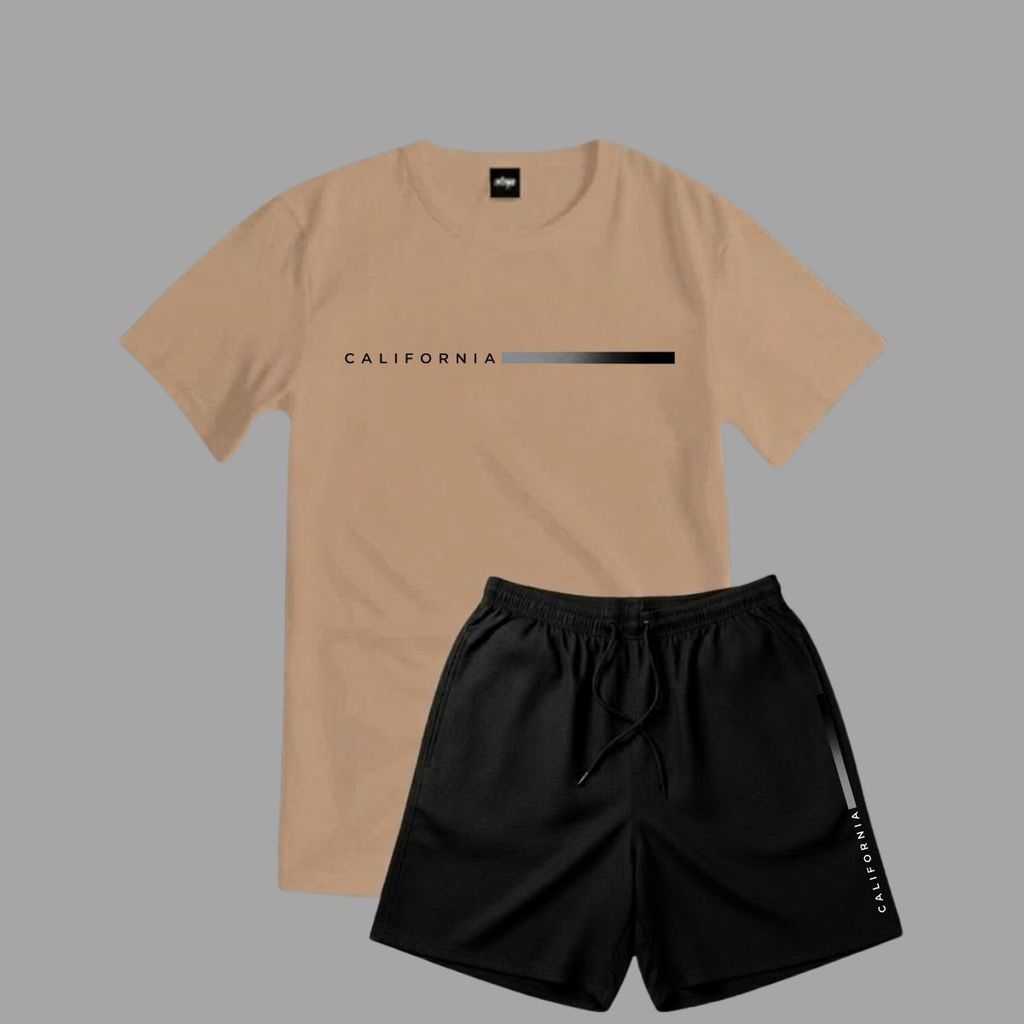 Conjunto Masculino Premium Camiseta Algodão Bermuda Tactel Confortável Para Praia Academia E Caminhadas