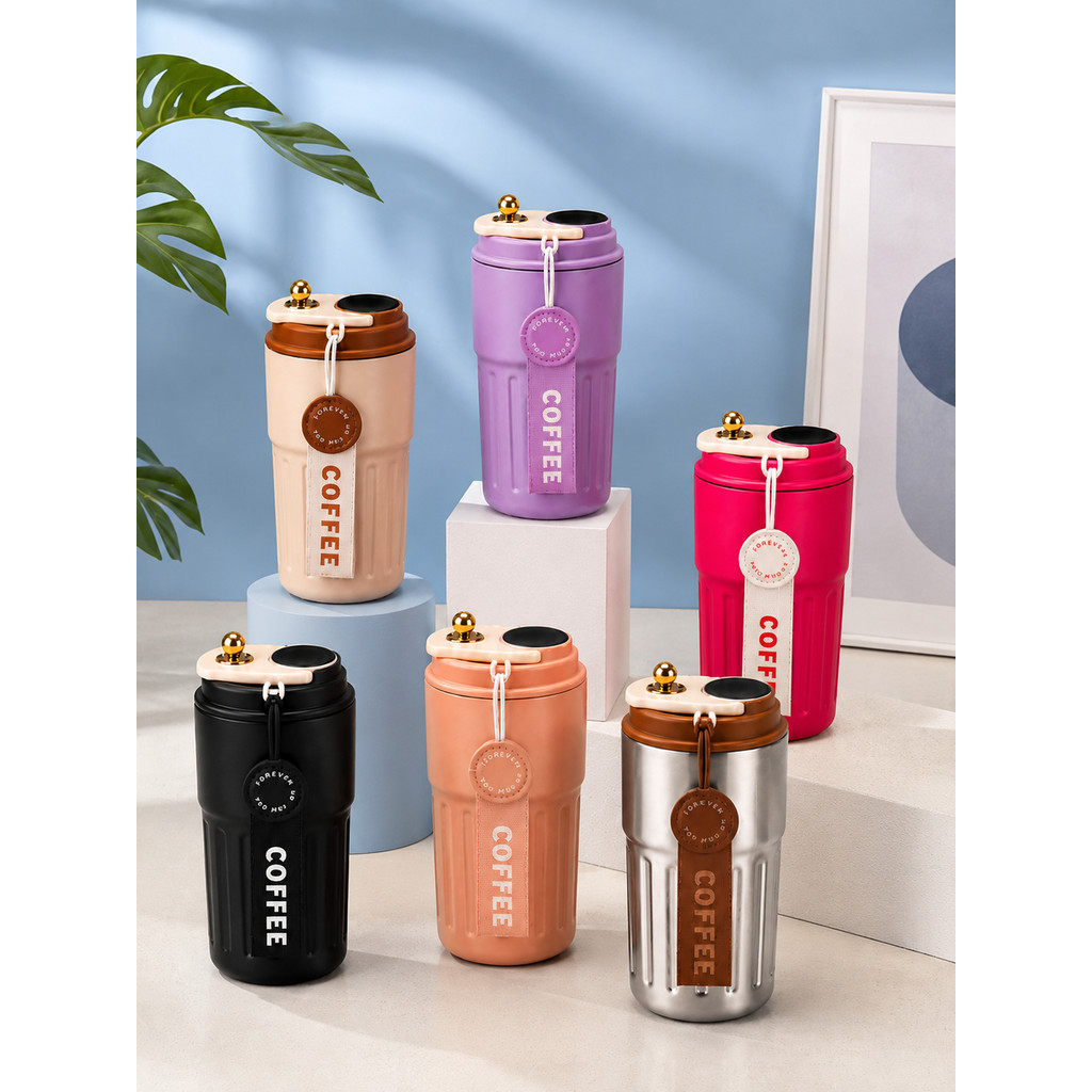 Copo Térmico Café 460ml com Tampa Vedada Design Moderno Portátil Isolamento Térmico, Ideal para Viagem CAFEZINHO