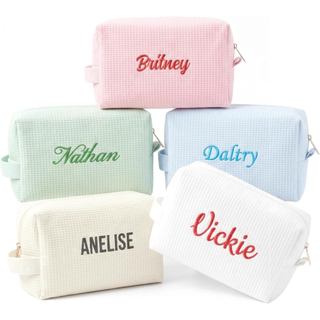 Bolsa de Maquiagem Personalizada em Formato de Waffle (Modelo S1) | Bordado personalizado, tecido waffle premium, interi