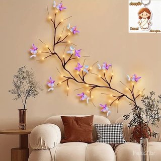 Lâmpada de Rattan em Forma de LED Flexível Borboleta Flor Folhas Decoração Interna Arranjo de Parede Luz de Atmosfera
