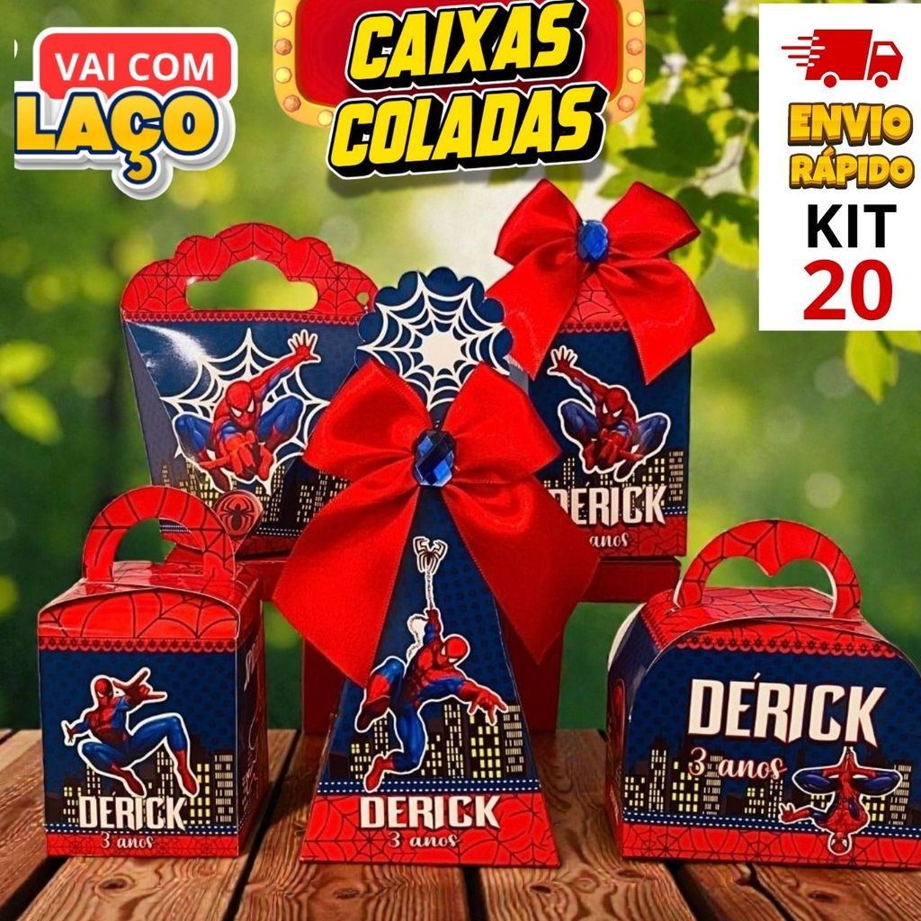 Kit Festa Homem-Aranha | 20 Caixas Personalizadas | Lembrancinhas Infantil | Envio Semi Montado