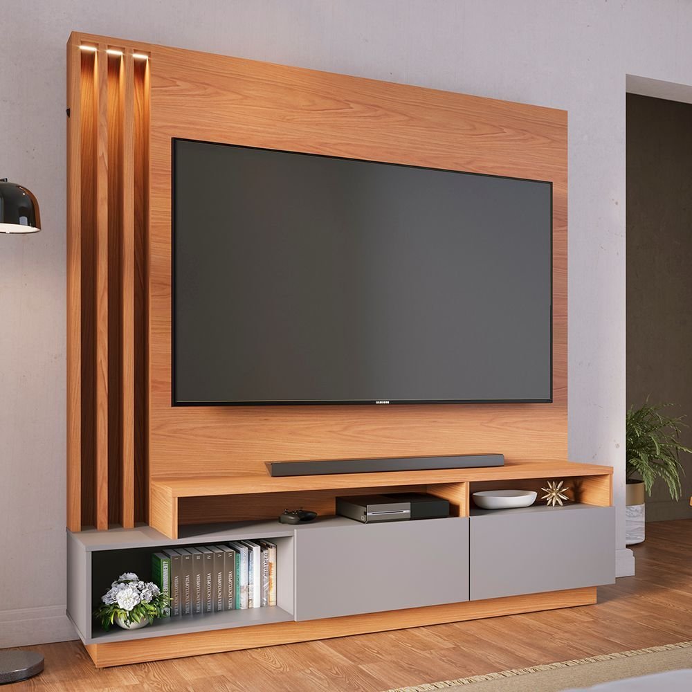 Estante para TV e Home Theater Ripado para TV até 65 Polegadas com LED 180CMX184CM LED 2 Portas Humaitá Colibri Marrom