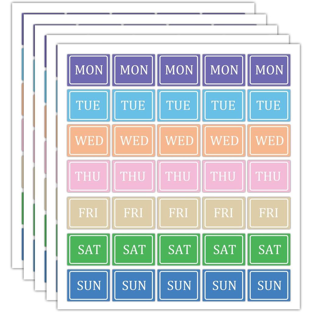 Adesivos de Datas da Semana, Etiquetas Coloridas para os 7 Dias da Semana, Adesivos Semanais MON-SUN de 1×0,75 polegadas