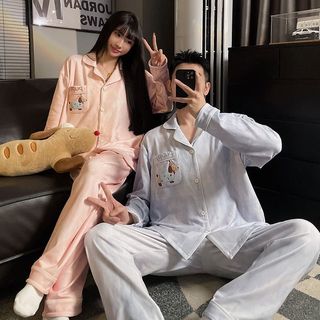 Dachshund Casal Pijamas Masculino Feminino Manga Longa Cardigan Coreano Lounge Conjunto