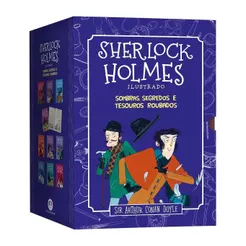 Box com os 10 livros da série Sherlock Holmes Ilustrado