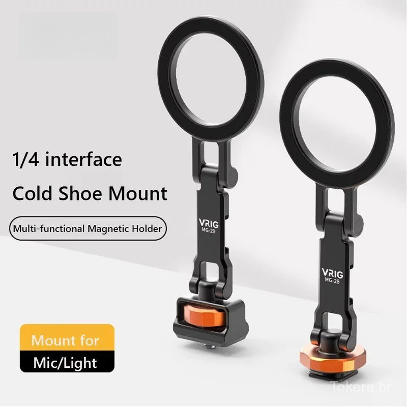 Suporte Magnético para Telefone com Montagem Cold Shoe e Rosca de 1/4 para Tripé, Compatível com iPhone, Câmera, Microfo