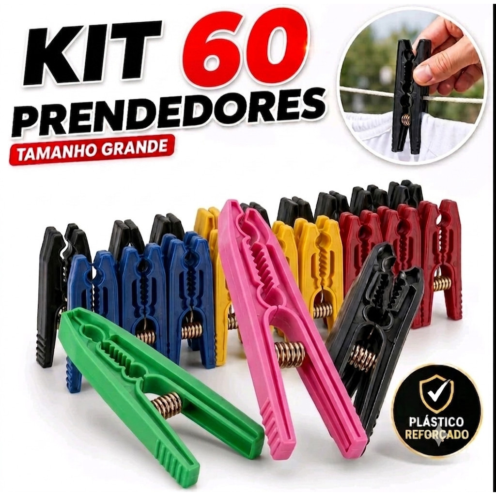 60 Prendedor De Roupa Reforçado Pregador Para Varal Não Quebra - Kit Pregadores Prendedores De Roupas Plastico FORTE E R