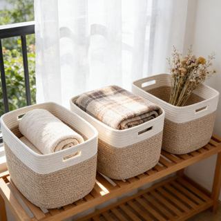Pacote com 3 cestas tecidas, cestas de armazenamento para prateleiras com alças |   Cestos para Armário 13,5"×11"×9,5", 