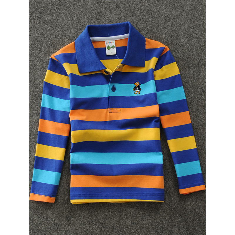 Médio grande crianças crianças de manga comprida lapela camiseta bebê listrado camisa de fundo crianças primavera outono