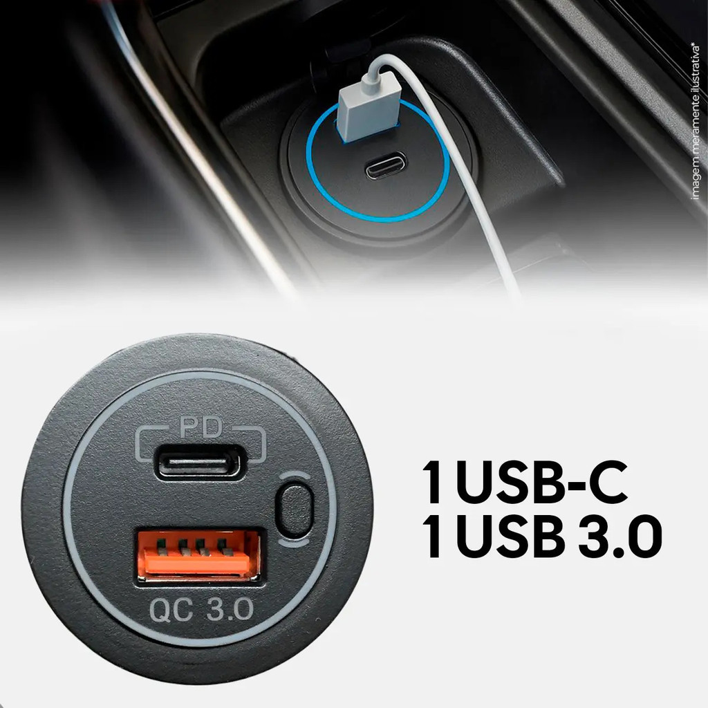 Tomada USB de Embutir 3A ASX Tipo C e A Automotivo ASX8235