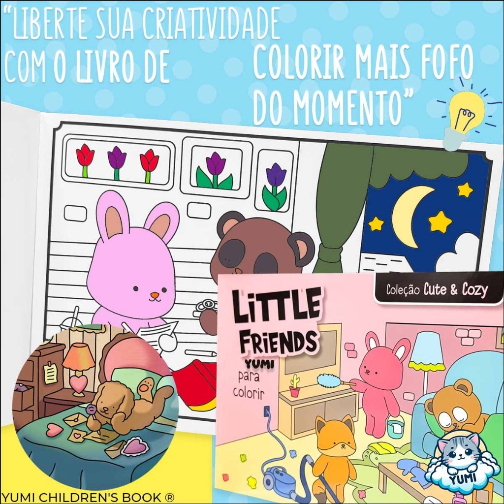 Livro de Colorir Little Friends Goods Rosa Folhas 180G Desenhos Super Fofos Pintar Com Acetato · foto 2