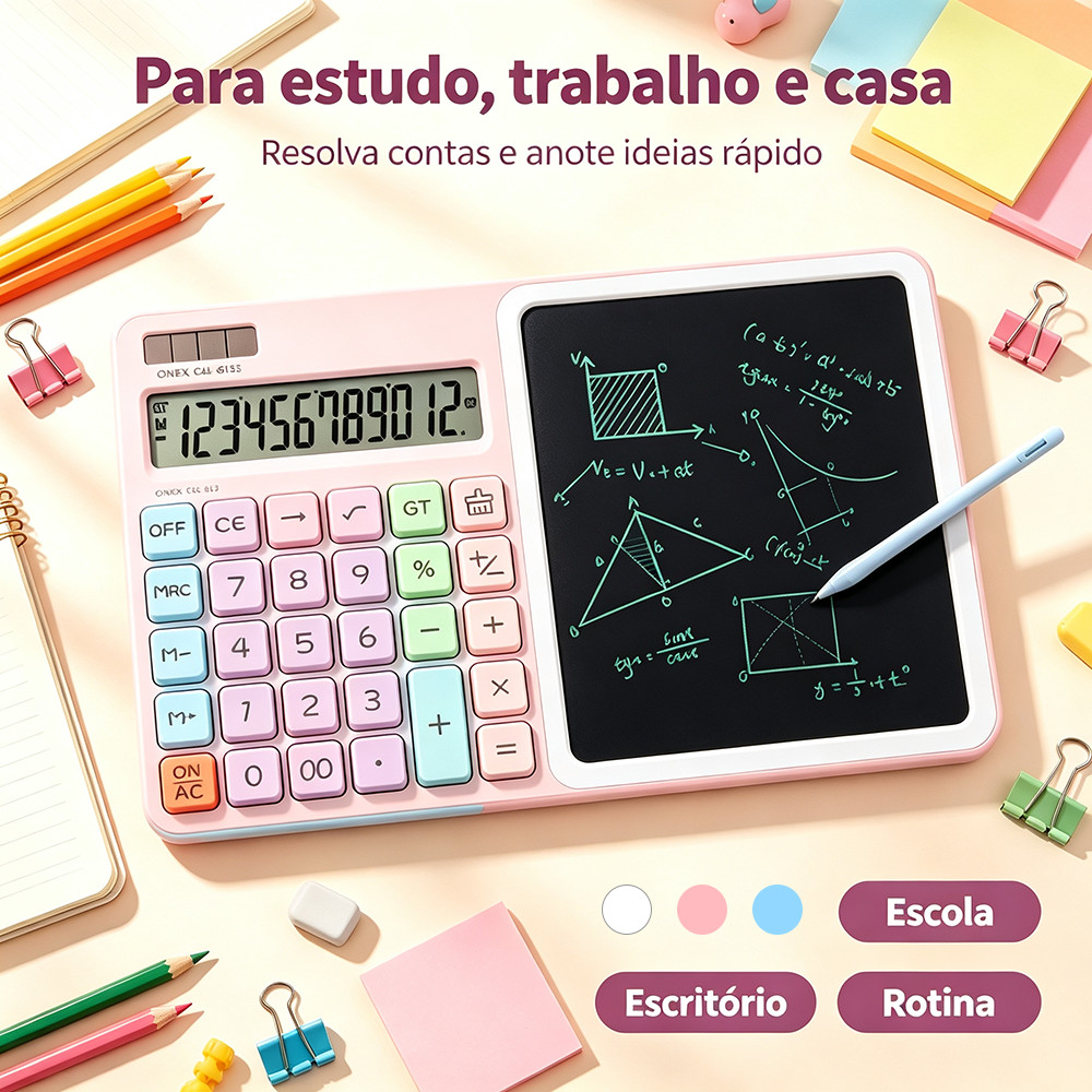 ✏️ Calculadora 2 Em 1 Com Lousa Mágica 12 Dígitos | Baixo Consumo Para Escola E Escritório Portátil