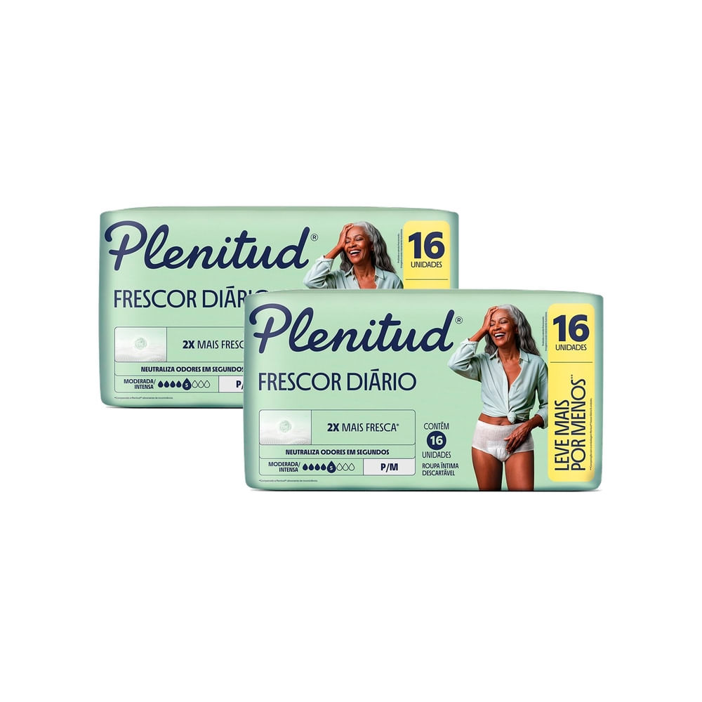 Kit 2 Roupa Íntima Plenitud Classic para Incontinência Moderada Severa Tamanho P/M 16 Unidades Leve Mais Por Menos