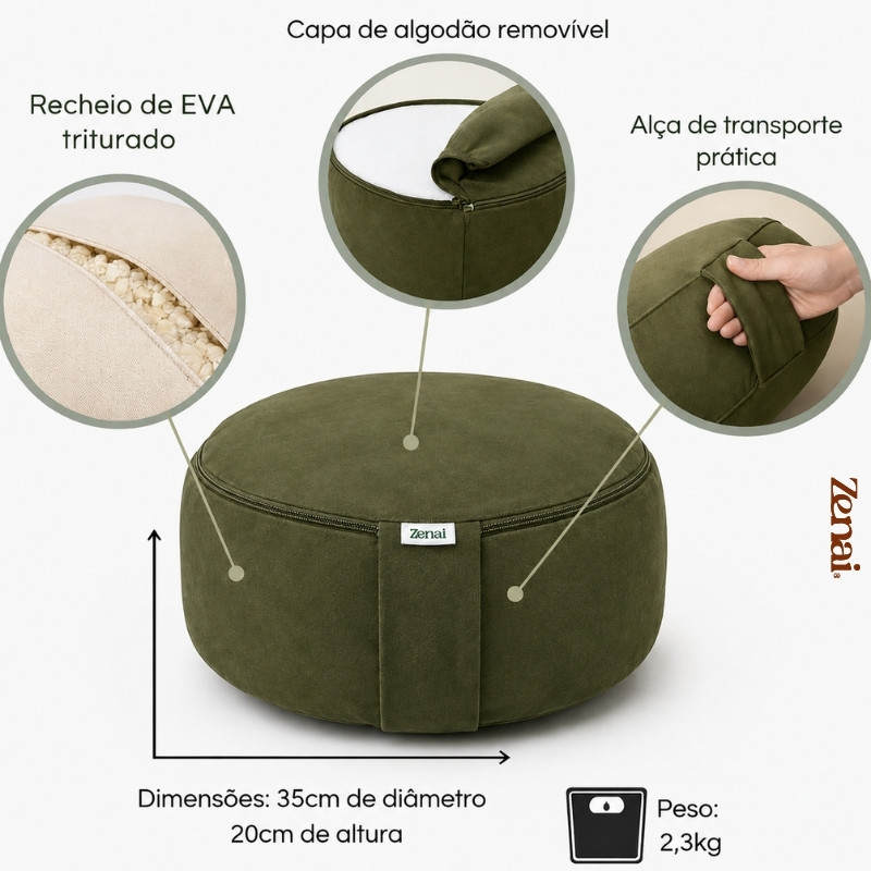 Imagem Zafu Almofada para Meditação e Yoga | Capa de Algodão, Sustentável e Ergonômica | Zenai