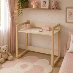 Mesa Infantil Montessoriana Zoe com Regulagem Altura MDF| Madeira Areia Bege