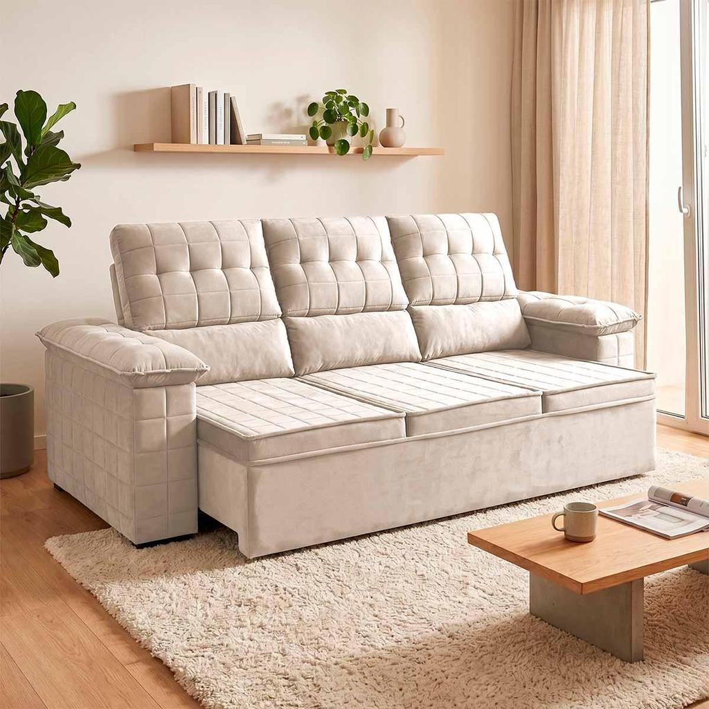 Sofá Retrátil Reclinável 4 lugares com molas 2,30m Quantum Suede Velut Tabaco - King House