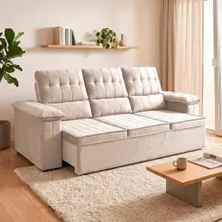 Sofá Retrátil Reclinável 4 lugares com molas 2,30m Quantum Suede Velut Tabaco - King House