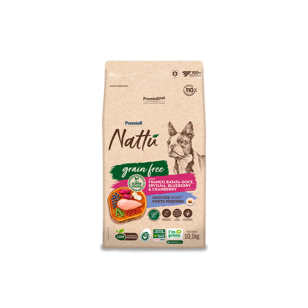 Ração Premier Nattu Grain Free Cães Adultos Pequeno Porte Frango e Batata Doce 10,1kg