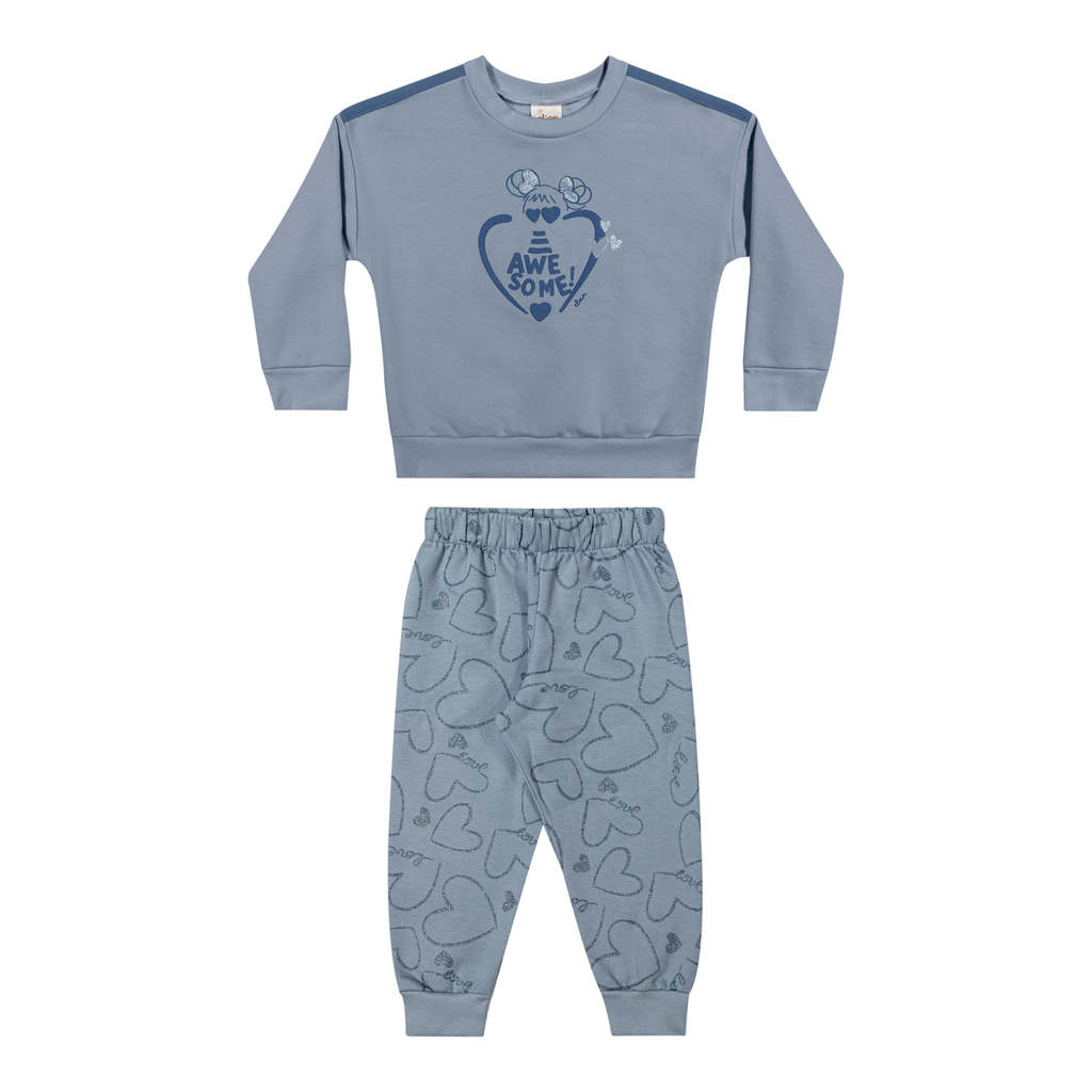 Conjunto Infantil Menina Moletom Coração Elian Azul