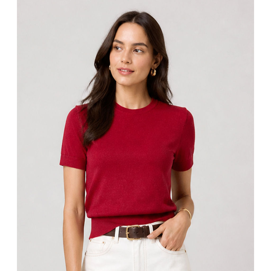 Blusa Feminina Manga Curta Em Tricot Infinita Cor Vermelho