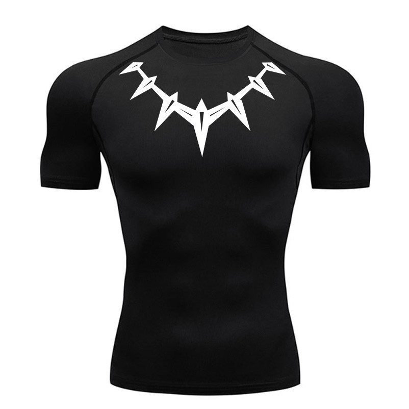 Camiseta Pantera Preta Esportiva Masculina De Compressão De Manga Curta Quick Dry Sportswear