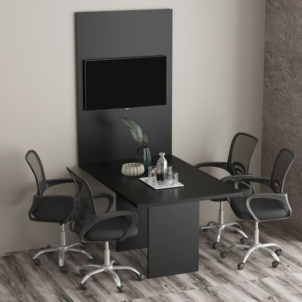 Kit com Mesa para Reunião 4 Lugares e Painel para TV até 32 Polegadas Preto Preto