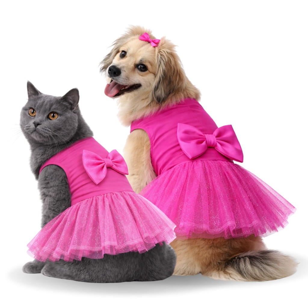 Vestido Para Cachorro Fêmea Encantado Roupa com Tule e Glitter Brilhante Pequenos e Médios Roupa de Festa