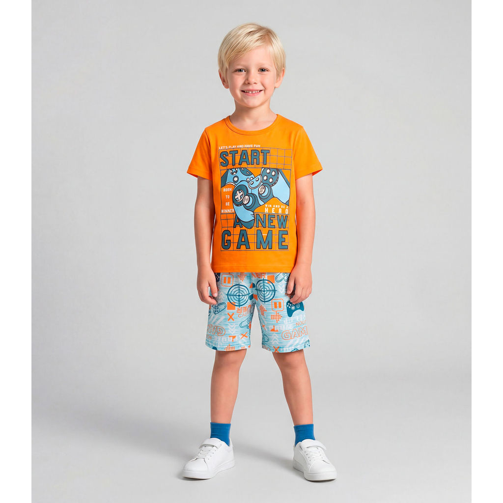 Pijama Infantil Masculino Brilha No Escuro Kappes Laranja