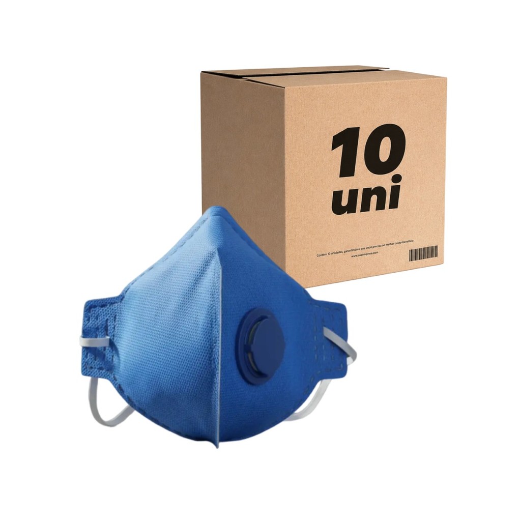 Kit 10 Máscaras PFF2 com Válvula Proteção Respiratória Azul EPI com CA