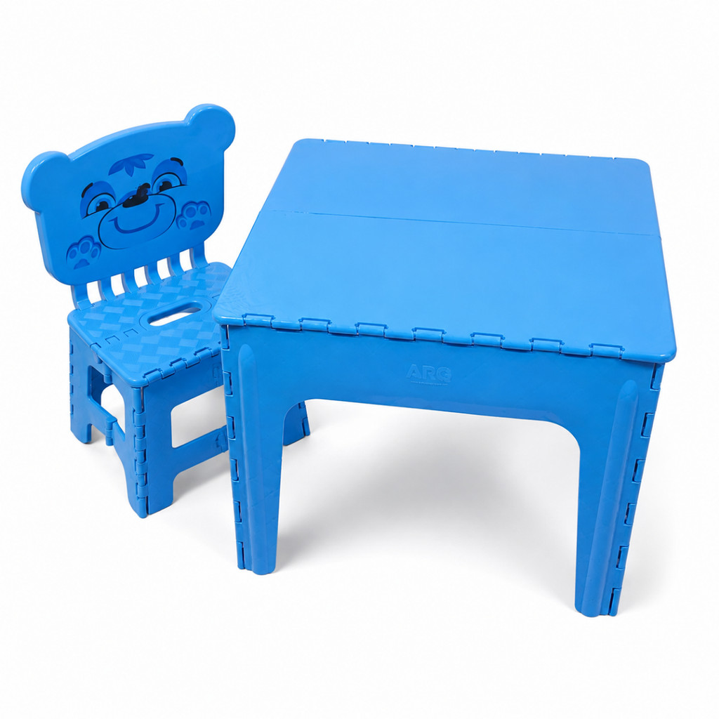 Kit Mesa Infantil Dobrável Banqueta Encosto Arqplast Azul