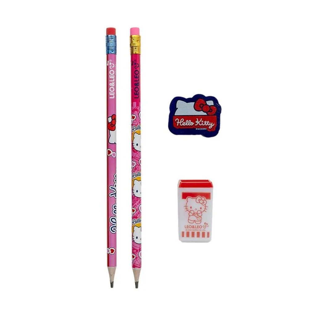 Kit Escolar Hello Kitty – Lápis HB, Borracha, Apontador e Marca-Texto com 4 Cores — imagem 2 de 2