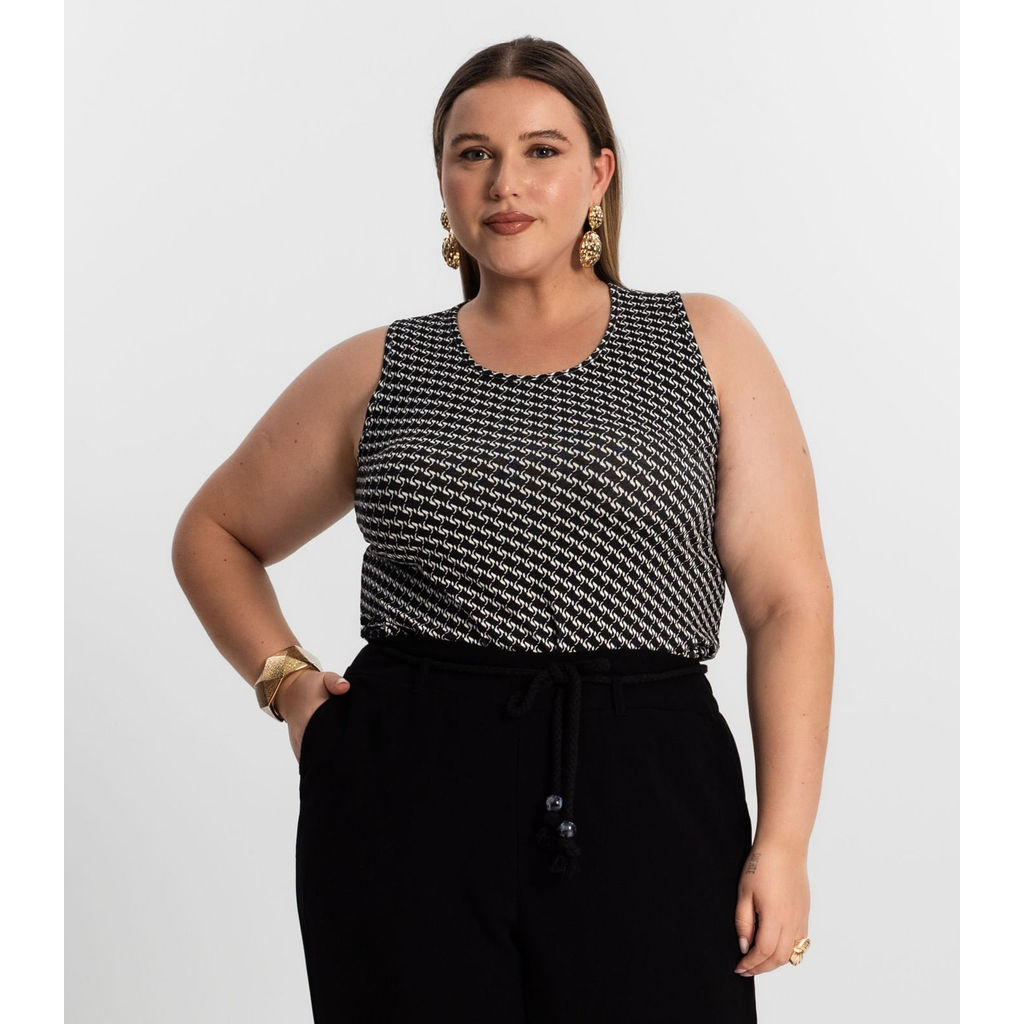 Regata Feminina Plus Size Estampada Secret Glam Preto