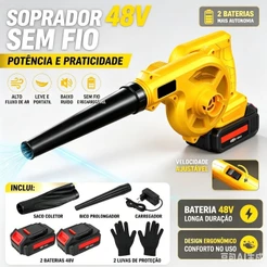 TOSoprador Aspirador 48V Sem Fio Profissional 2 Baterias Recarregáveis Alta Potência
